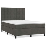 Box Spring Bed with Mattress Dark Grey 137x187 cm Double Size Velvet - Front View