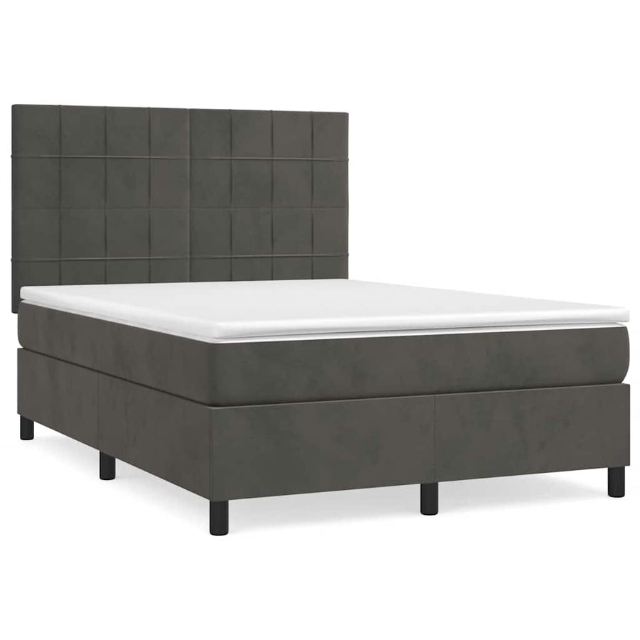Box Spring Bed with Mattress Dark Grey 137x190 cm Double Velvet