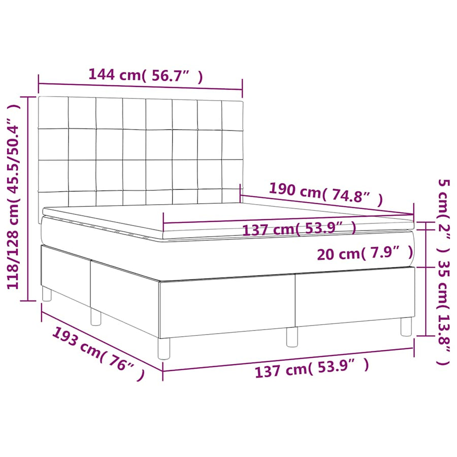 Box Spring Bed with Mattress Dark Grey 137x190 cm Double Velvet