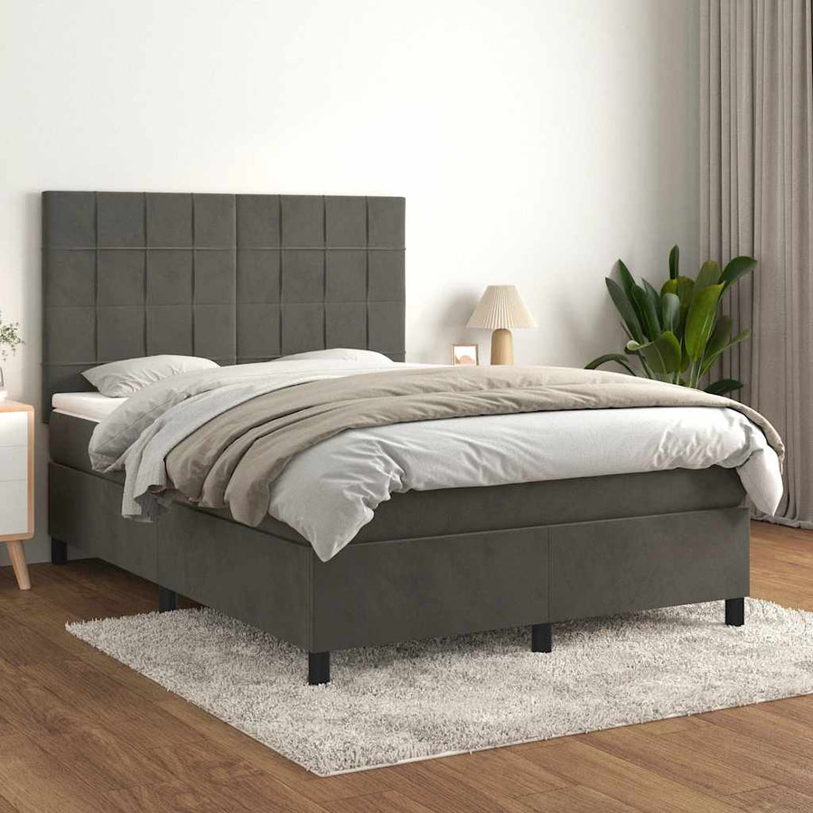 Box Spring Bed with Mattress Dark Grey 137x190 cm Double Velvet