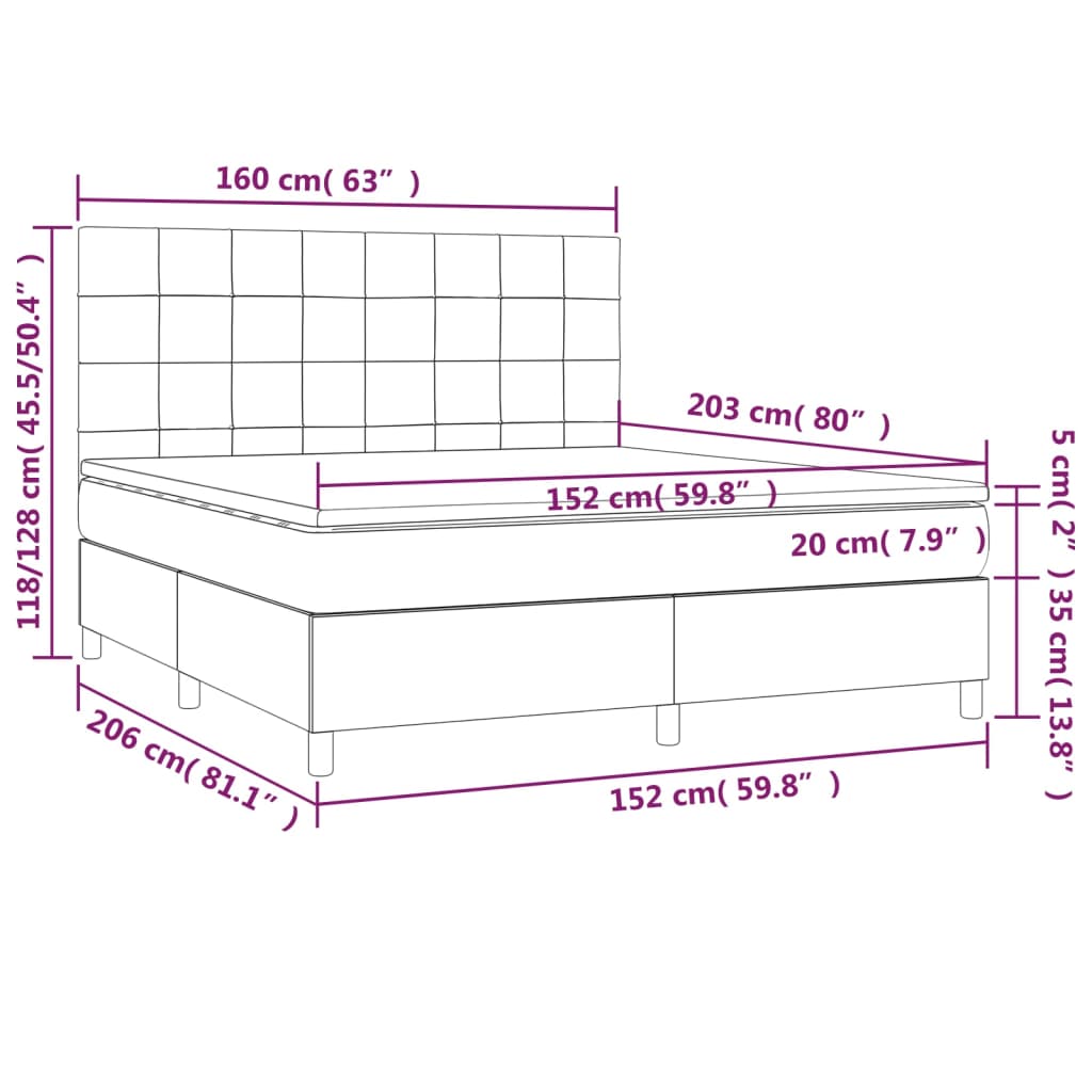 Box Spring Bed with Mattress Dark Grey 153x203 cm Queen Size Velvet
