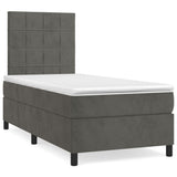 Box Spring Bed with Mattress Dark Grey 106x203 cm King Single Size Velvet - Front View