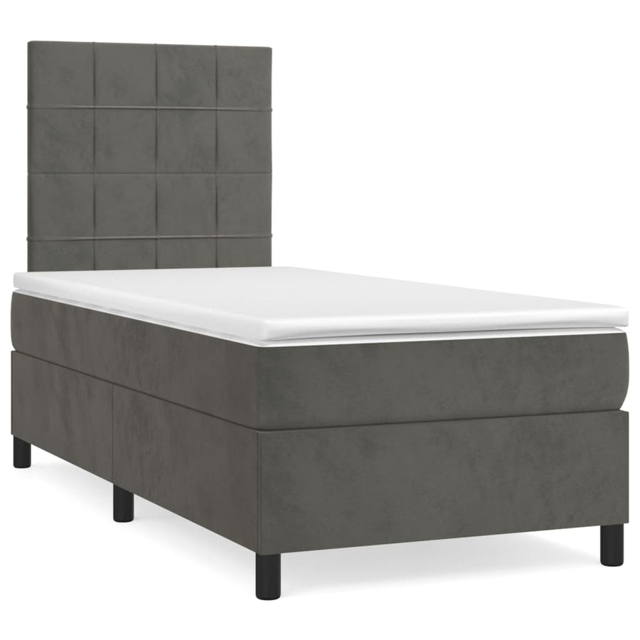 Box Spring Bed with Mattress Dark Grey 107x203 cm King Single Velvet