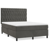 Box Spring Bed with Mattress Dark Grey 137x187 cm Double Size Velvet - Front View