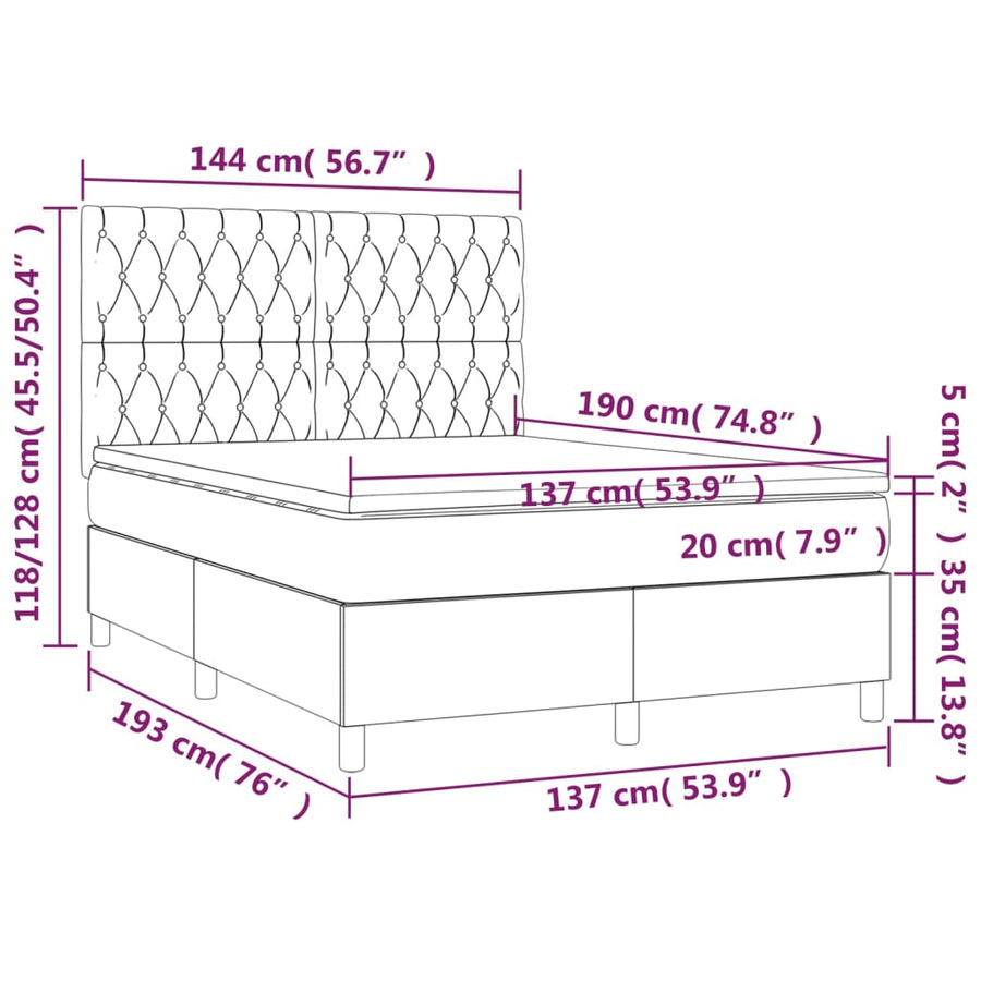 Box Spring Bed with Mattress Dark Grey 137x190 cm Double Velvet