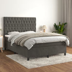 Box Spring Bed with Mattress Dark Grey 137x190 cm Double Velvet