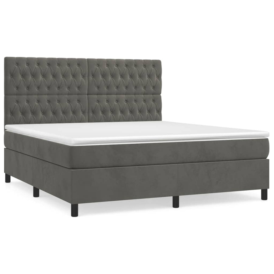 Box Spring Bed with Mattress Dark Grey 152x203 cm Queen Velvet