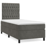 Box Spring Bed with Mattress Dark Grey 107x203 cm King Single Velvet
