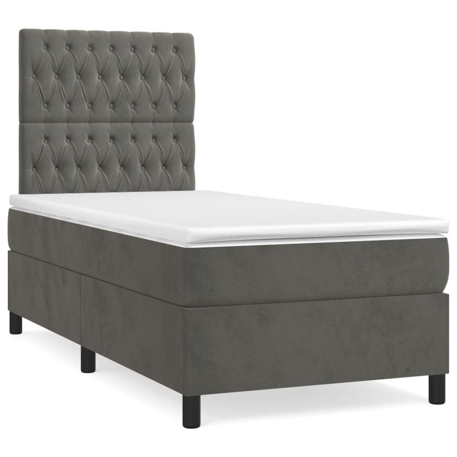 Box Spring Bed with Mattress Dark Grey 107x203 cm King Single Velvet
