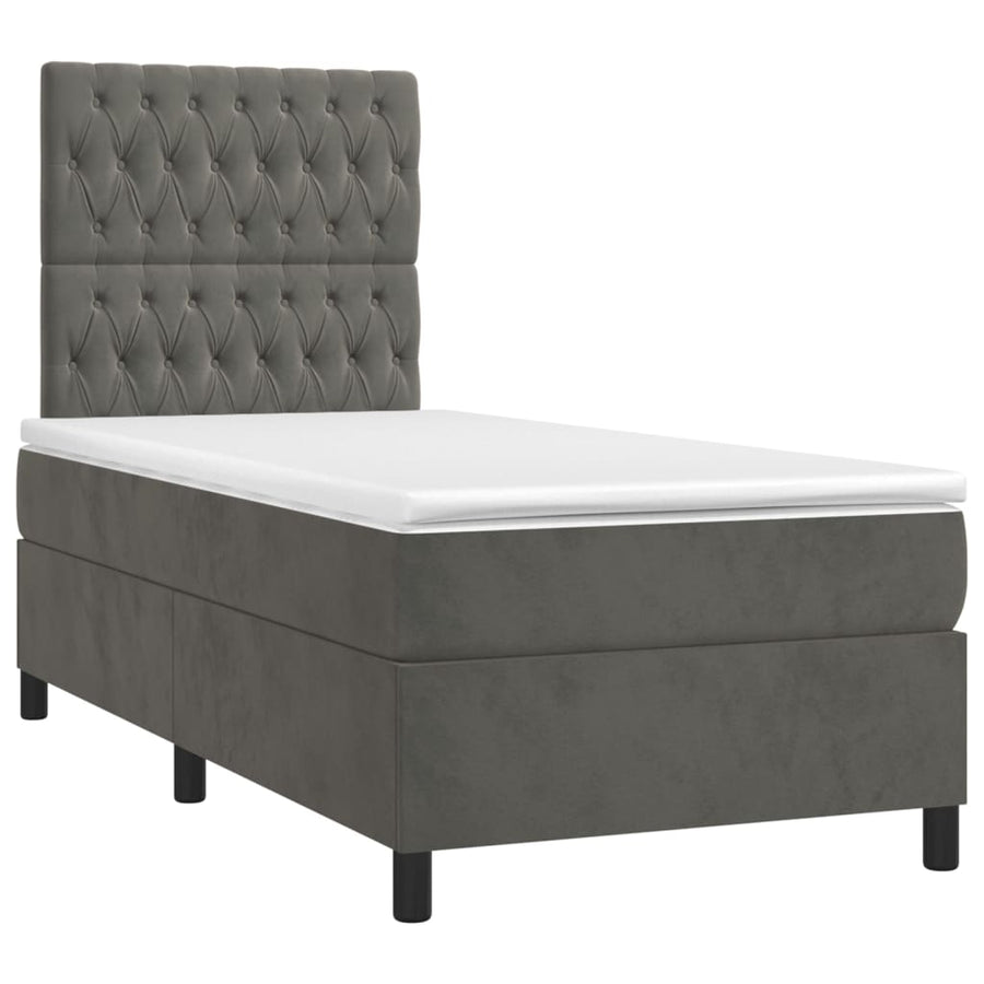 Box Spring Bed with Mattress Dark Grey 107x203 cm King Single Velvet