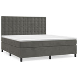 Box Spring Bed with Mattress Dark Grey 153x203 cm Queen Size Velvet - Front View