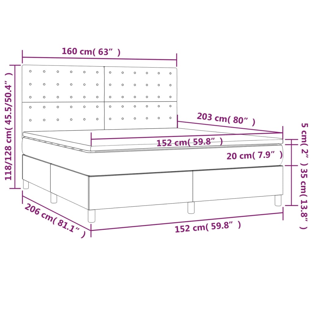 Box Spring Bed with Mattress Dark Grey 153x203 cm Queen Size Velvet