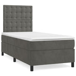 Box Spring Bed with Mattress Dark Grey 107x203 cm King Single Velvet