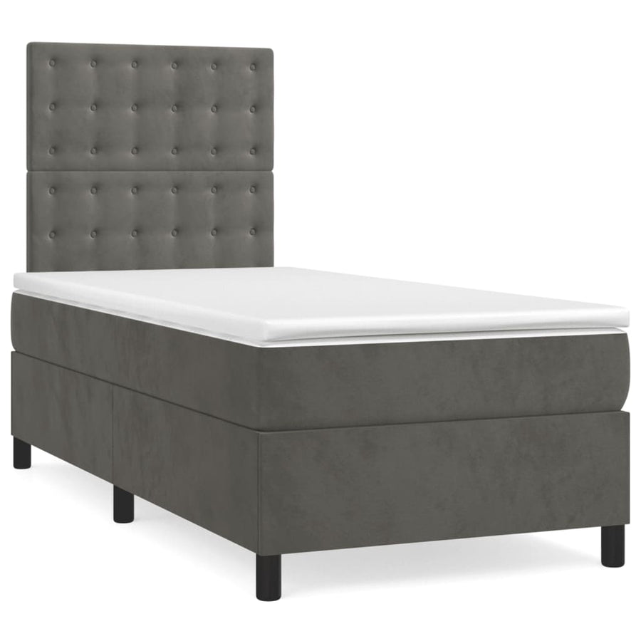 Box Spring Bed with Mattress Dark Grey 107x203 cm King Single Velvet