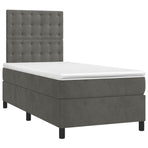 Box Spring Bed with Mattress Dark Grey 107x203 cm King Single Velvet