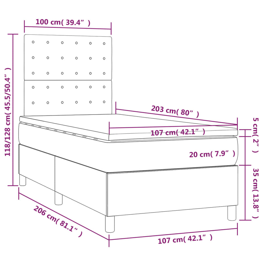 Box Spring Bed with Mattress Dark Grey 107x203 cm King Single Velvet