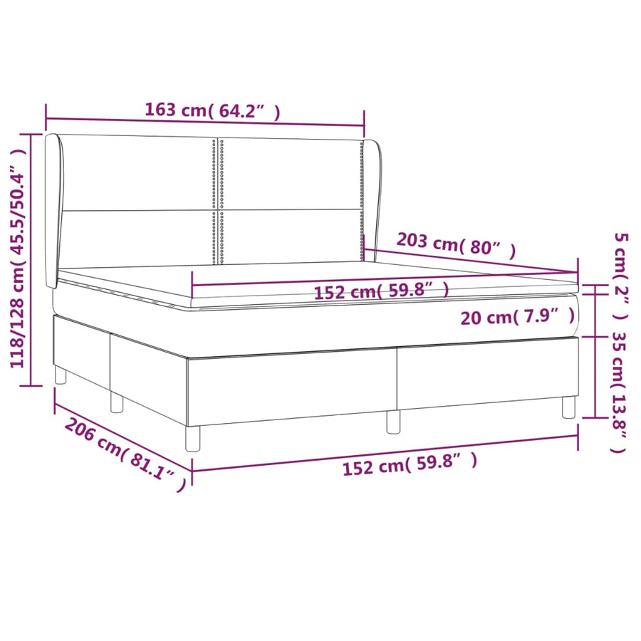 Box Spring Bed with Mattress Dark Grey 152x203 cm Queen Fabric