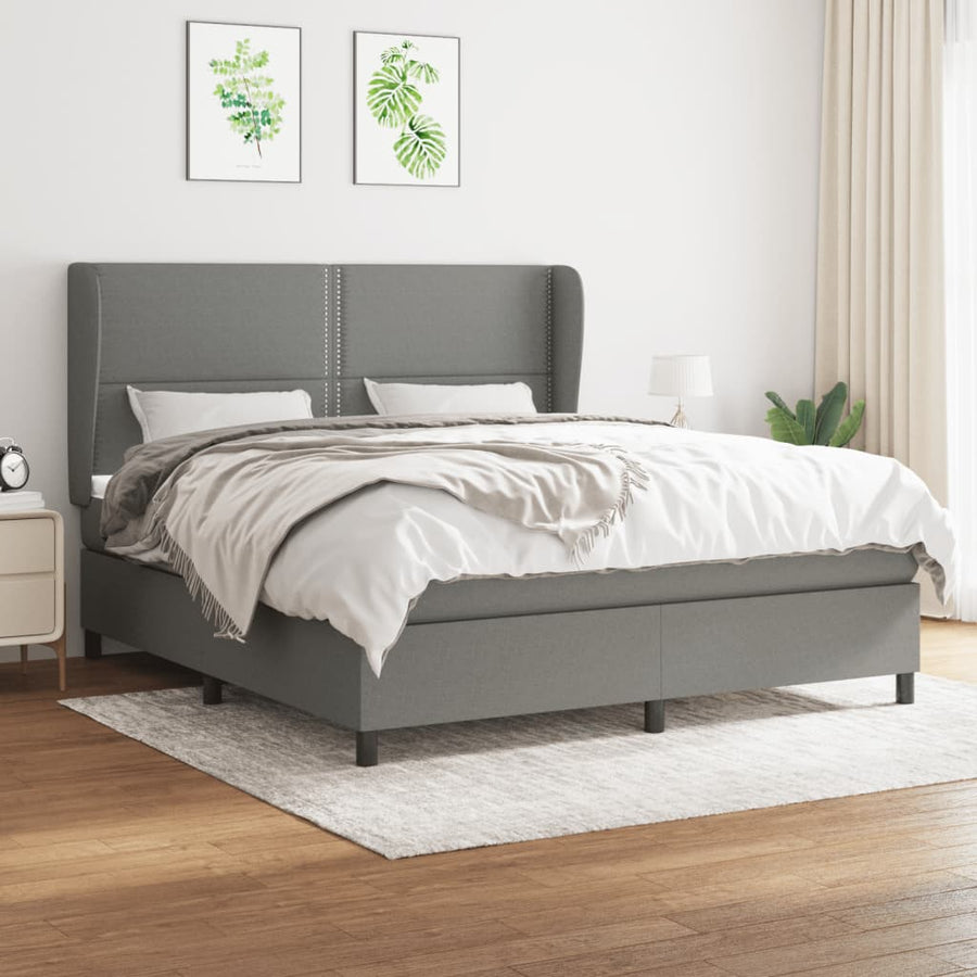 Box Spring Bed with Mattress Dark Grey 152x203 cm Queen Fabric