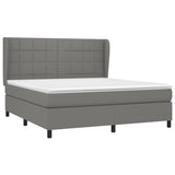 Box Spring Bed with Mattress Dark Grey 153x203 cm Queen Size Fabric - Side View