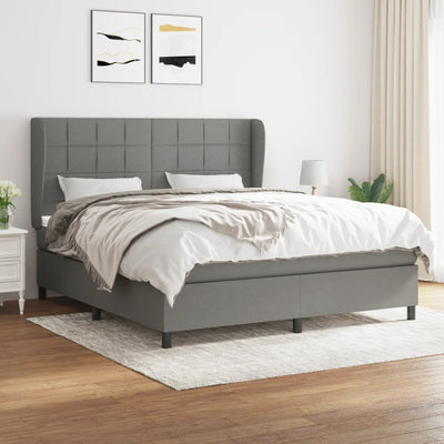 Box Spring Bed with Mattress Dark Grey 152x203 cm Queen Fabric