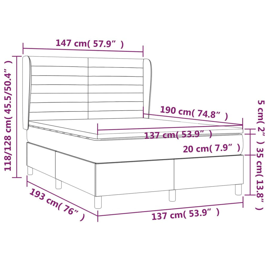 Box Spring Bed with Mattress Dark Grey 137x190 cm Double Fabric