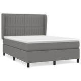 Box Spring Bed with Mattress Dark Grey 137x187 cm Double Size Fabric - Front View