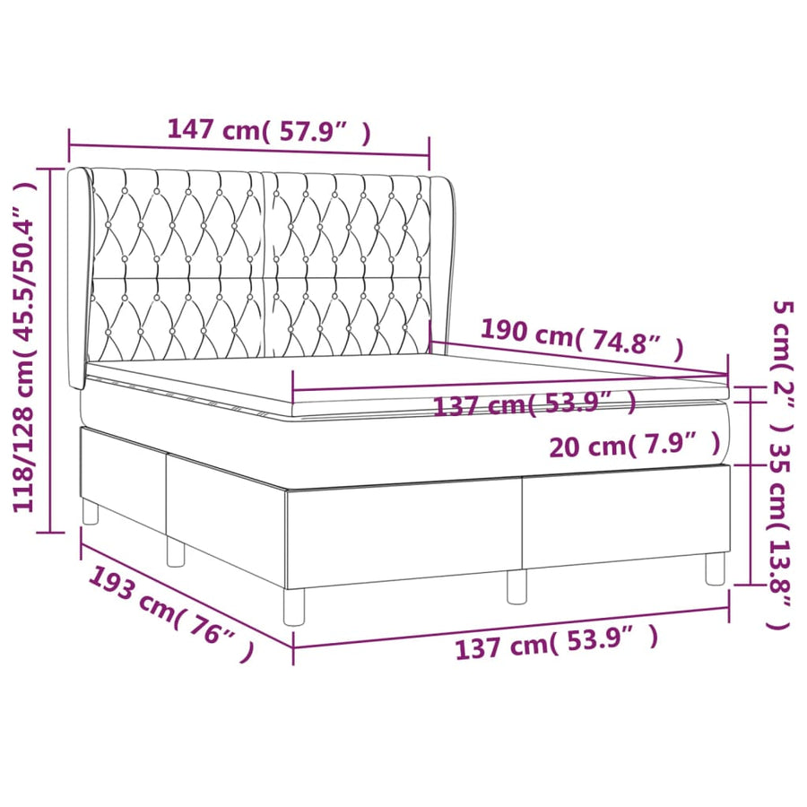 Box Spring Bed with Mattress Dark Grey 137x190 cm Double Fabric