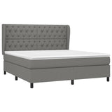 Box Spring Bed with Mattress Dark Grey 153x203 cm Queen Size Fabric - Side View