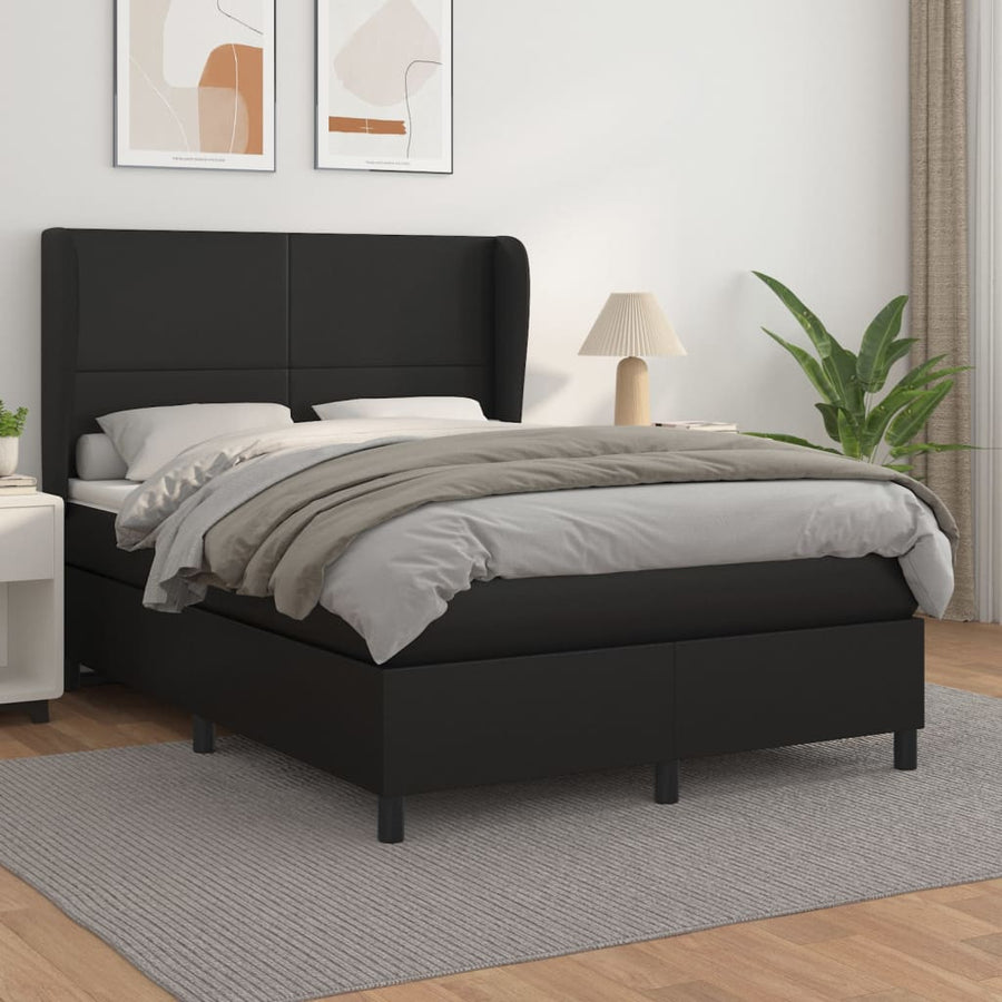 Box Spring Bed with Mattress Black 137x190 cm Double Faux Leather