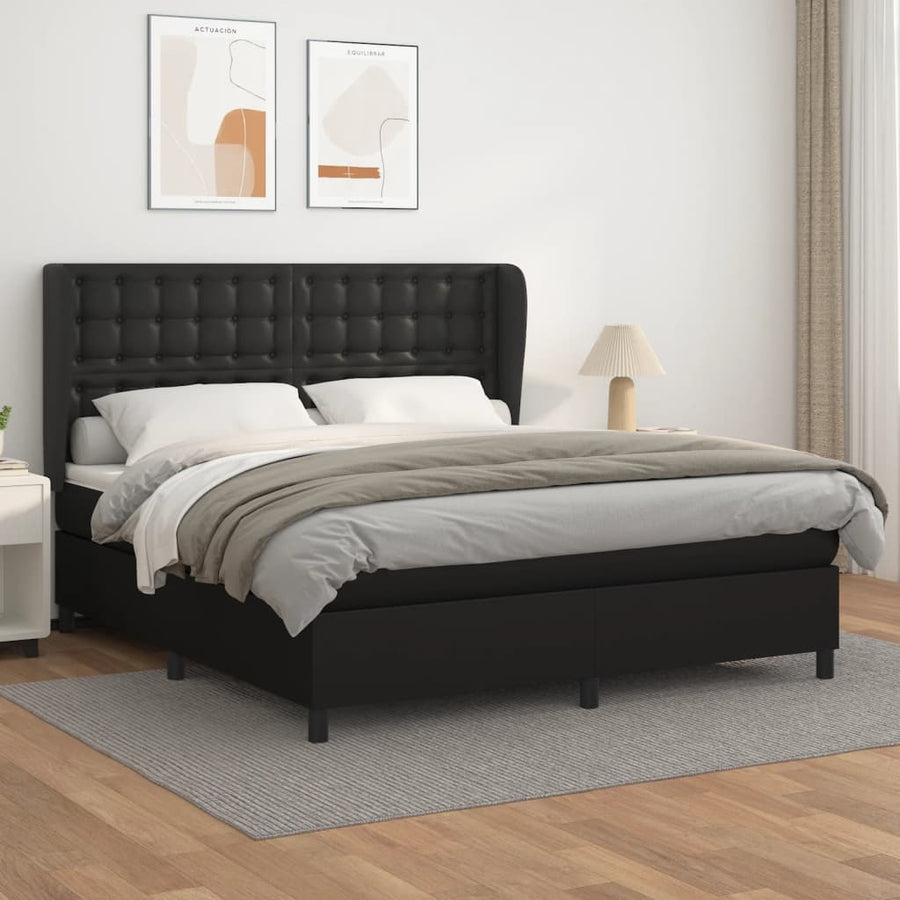 Box Spring Bed with Mattress Black 152x203 cm Queen Faux Leather