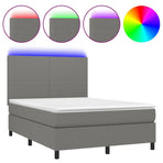 Box Spring Bed with Mattress&LED Dark Grey 137x190 cm Double Fabric