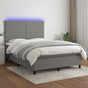 Box Spring Bed with Mattress&LED Dark Grey 137x190 cm Double Fabric