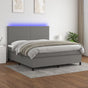 Box Spring Bed with Mattress&LED Dark Grey 152x203 cm Queen Fabric