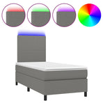 Box Spring Bed with Mattress&LED Dark Grey 107x203 cm King Single Fabric