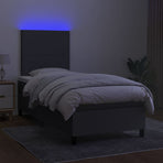 Box Spring Bed with Mattress&LED Dark Grey 107x203 cm King Single Fabric