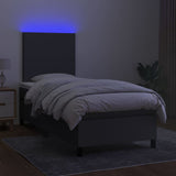 Box Spring Bed with Mattress&LED Dark Grey 106x203 cm King Single Size Fabric - Side View