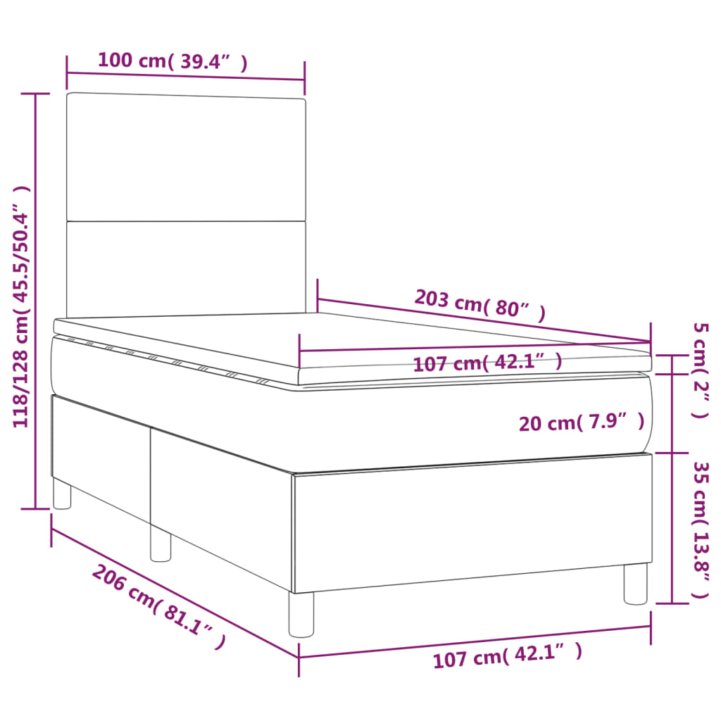 Box Spring Bed with Mattress&LED Dark Grey 106x203 cm King Single Size Fabric