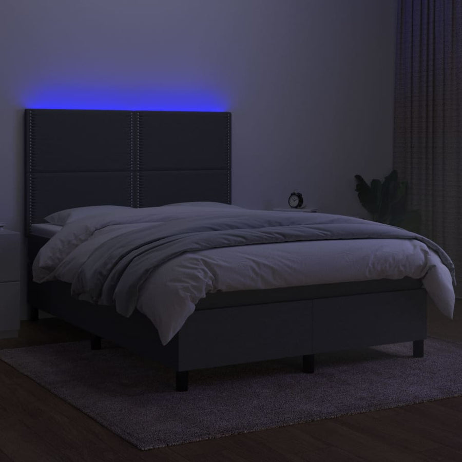 Box Spring Bed with Mattress&LED Dark Grey 137x190 cm Double Fabric