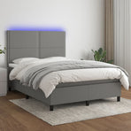 Box Spring Bed with Mattress&LED Dark Grey 137x190 cm Double Fabric