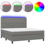 Box Spring Bed with Mattress&LED Dark Grey 152x203 cm Queen Fabric