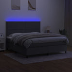 Box Spring Bed with Mattress&LED Dark Grey 152x203 cm Queen Fabric