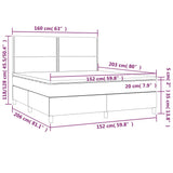 Box Spring Bed with Mattress&LED Dark Grey 153x203 cm Queen Size Fabric - Low Angle