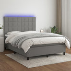Box Spring Bed with Mattress&LED Dark Grey 137x190 cm Double Fabric