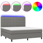 Box Spring Bed with Mattress&LED Dark Grey 152x203 cm Queen Fabric