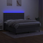 Box Spring Bed with Mattress&LED Dark Grey 152x203 cm Queen Fabric