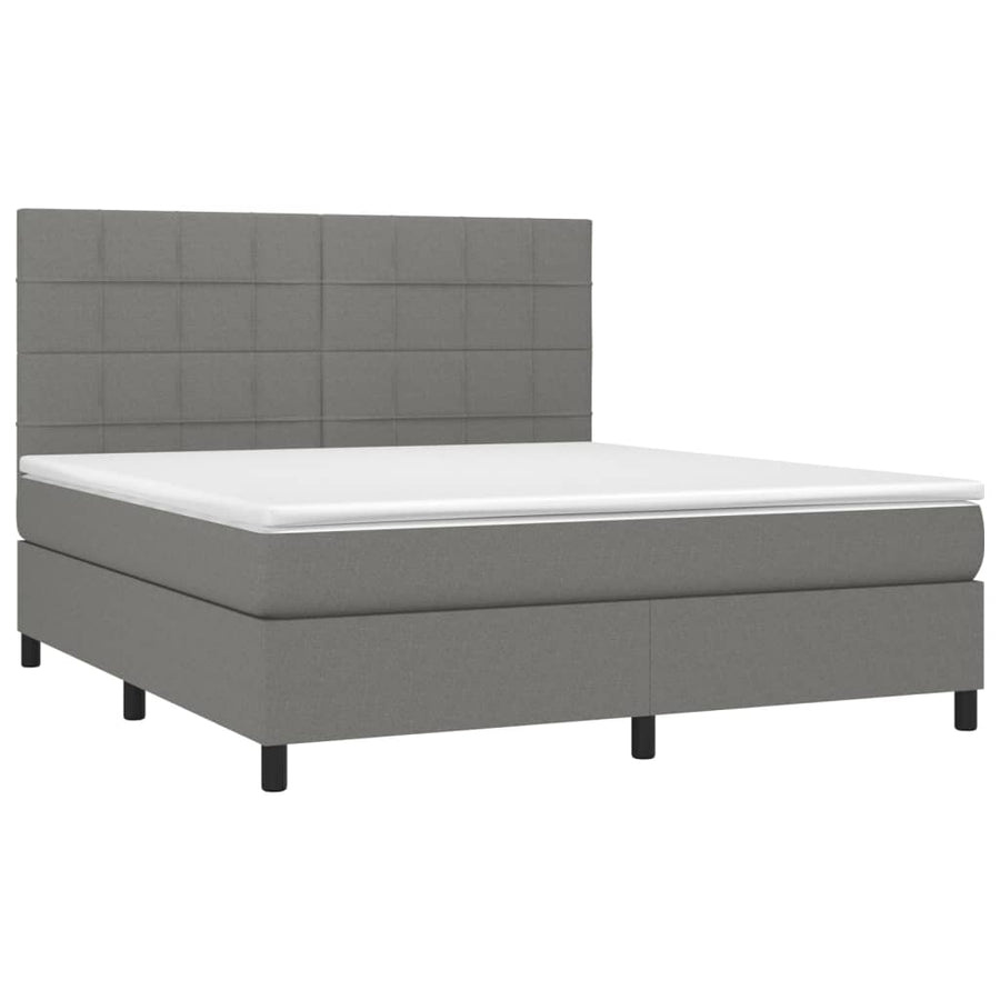 Box Spring Bed with Mattress&LED Dark Grey 152x203 cm Queen Fabric