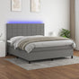 Box Spring Bed with Mattress&LED Dark Grey 152x203 cm Queen Fabric