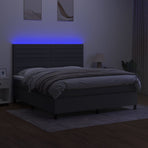 Box Spring Bed with Mattress&LED Dark Grey 152x203 cm Queen Fabric
