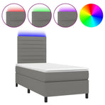 Box Spring Bed with Mattress&LED Dark Grey 107x203 cm King Single Fabric