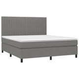Box Spring Bed with Mattress&LED Dark Grey 153x203 cm Queen Size Fabric